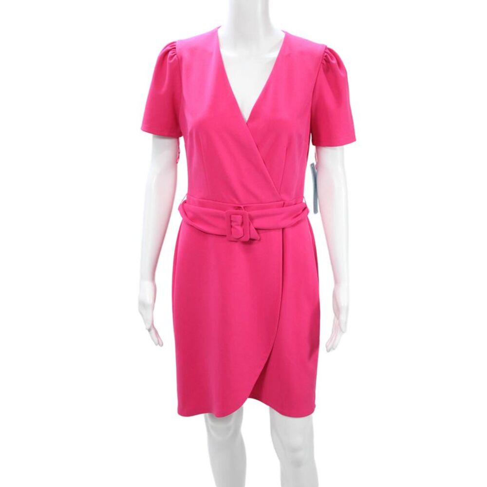 London Times Womens Pink Wrap Dress Short Sleeve V Neck Mini Size 4